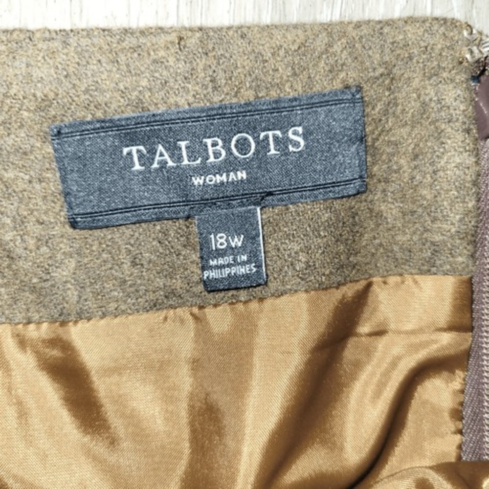 Talbots Woman Wool Blend Skirt Zip Pockets ALine Mini Size 18W‎ Khaki Brown - Picture 6 of 10